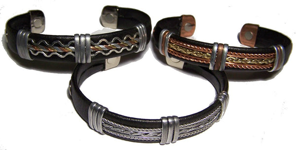 LEATHER WRAPPED COPPER MAGNETIC BRACELET