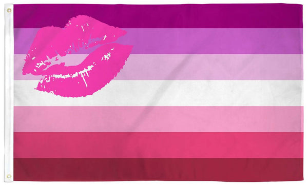 LIPSTICK KISS LESBIAN RAINBOW PRIDE (3ft X 5ft) FLAG