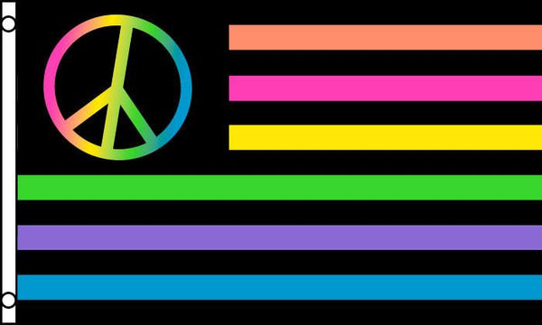 NEON RAINBOW PEACE SIGN USA (3ft X 5ft) FLAG