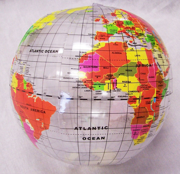 CLEAR SEE THROUGH WORLD GLOBE 12 IN INFLATABLE