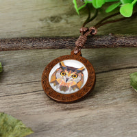 Wood Prism 3D Like Animal Necklaces On Adjustable Wax Rope Necklace WOLF, BEAR, FOX, OWL (sold by the piece)