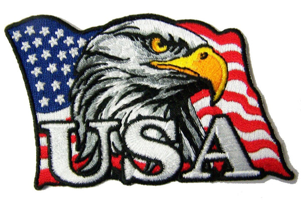 USA FLAG EAGLE HEAD 4 INCH EMBROIDERED PATCH
