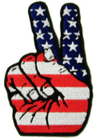 AMERICAN FLAG PATRIOTIC HAND PEACE SIGN 5 INCH EMBROIDERED PATCH
