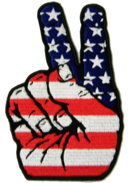 AMERICAN FLAG PATRIOTIC HAND PEACE SIGN 5 INCH EMBROIDERED PATCH