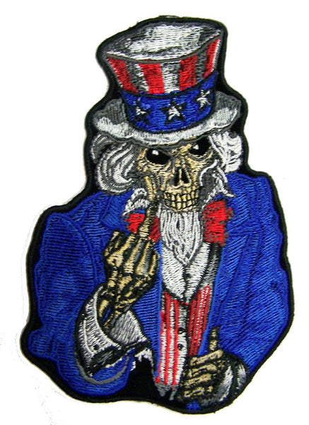 UNCLE SAM POSTER FLIPPING MIDDLE FINGER BIKER 5 IN EMBROIDERIED PATCH