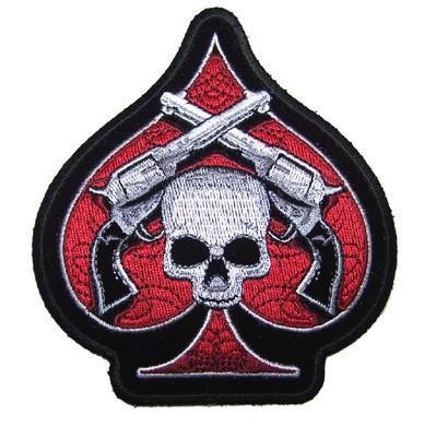 SPADE SKULL AND PISTOLS EMBROIDERED PATCH
