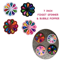 7 INCH RAINBOW FLOWER FIDGET & BUBBLE POP IT SILICONE STRESS RELIEVER TOY (sold by the piece or dozen)