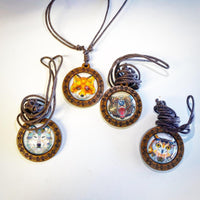 Wood Prism 3D Like Animal Necklaces On Adjustable Wax Rope Necklace WOLF, BEAR, FOX, OWL (sold by the piece)