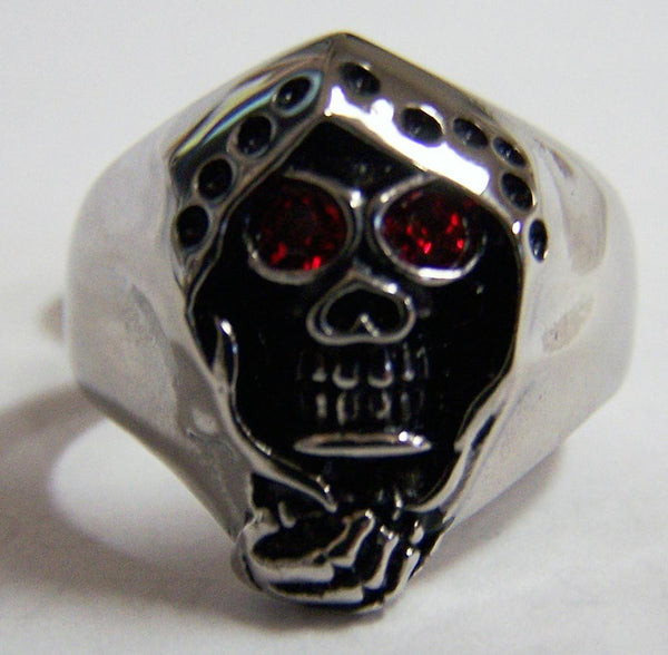 GRIM REAPER SKULL W CAPE RED EYES STAINLESS STEEL BIKER RING