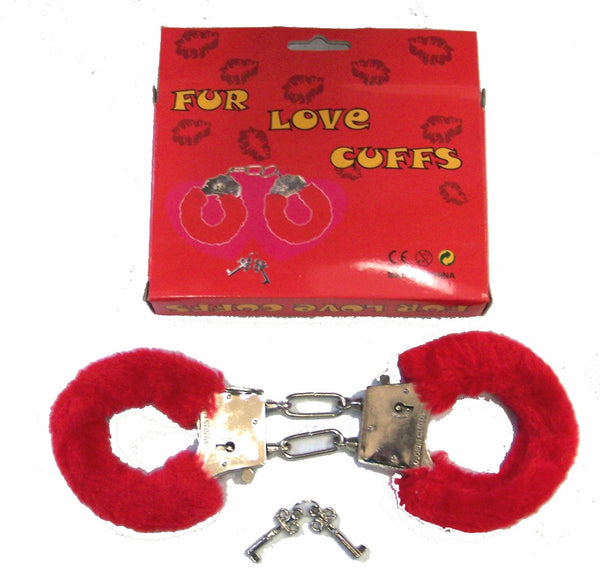 RED DOUBLE CHAIN FUR LINED HANDCUFFS