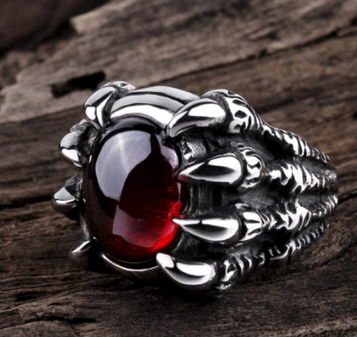 RED JEWEL CLAW METAL BIKER RING ( sold by the piece)