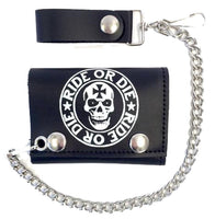RIDE OR DIE SKULL HEAD TRIFOLD LEATHER WALLETS WITH CHAIN