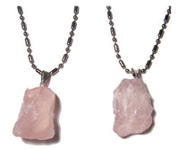 ROSE QUARTZ  ROUGH NATURAL MINERAL STONE STAINLESS STEEL BALL CHAIN NECKLACE