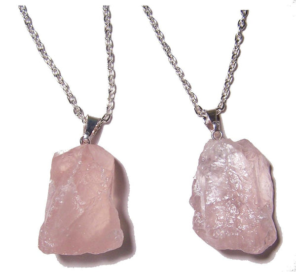 ROSE QUARTZ  ROUGH NATURAL MINERAL STONE 24 IN SILVER LINK CHAIN NECKLACE