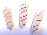 LARGE 2" FLAT ROSE QUARTZ COIL WRAPPED  STONE PENDANT (sold by the piece or bag of 10 )
