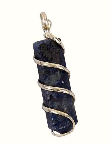 BLUE SODALITE COIL WRAPPED POINT STONE PENDANT (sold by the piece or bag of 10 )