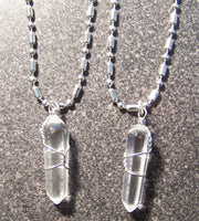 STAINLESS STEEL BALL CHAIN NECKLACE WITH WIRE WRAPPED CLEAR CRYSTAL PENDANT