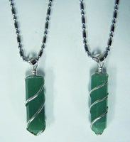 GREEN AVENTURINE COIL WRAPPED STONE STAINLESS STEEL BALL CHIAN NECKLACE