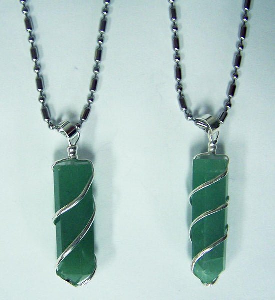 GREEN AVENTURINE COIL WRAPPED STONE STAINLESS STEEL BALL CHIAN NECKLACE
