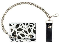 MULTIPLE PEACE SIGNS TRIFOLD LEATHER WALLETS WITH CHAIN