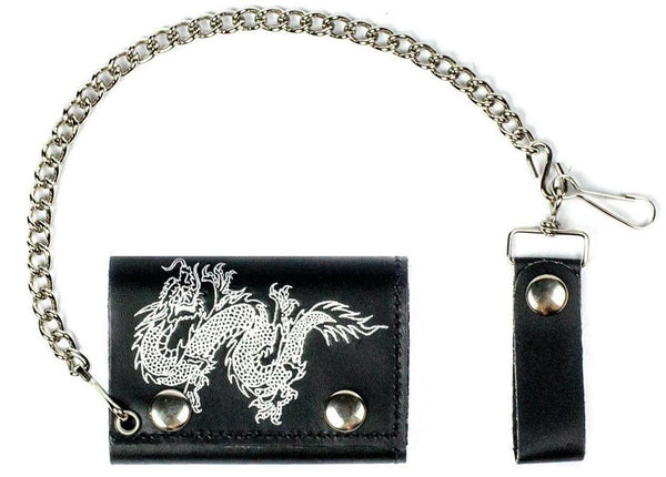 DRAGON TRIFOLD LEATHER WALLETS WITH CHAIN