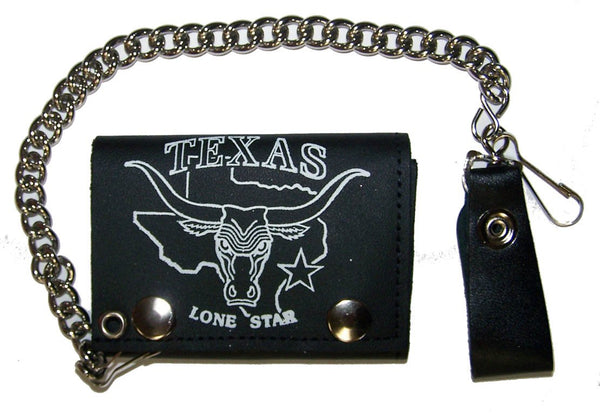 TEXAS LONE STAR TRIFOLD LEATHER WALLETS WITH CHAIN