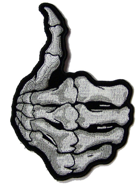 SKELETON HAND THUMB UP BONES 5 INCH EMBROIDERED PATCH