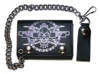 SKULL MOTORCYCLE CHAIN TRIFOLD LEATHER WALLET WITH CHAIN