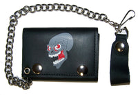 SCREAMING SKULL TRIFOLD LEATHER WALLET WITH CHAIN