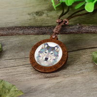 Wood Prism 3D Like Animal Necklaces On Adjustable Wax Rope Necklace WOLF, BEAR, FOX, OWL (sold by the piece)