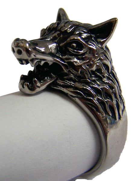 WOLF HEAD WITH TEETH BIKER RING