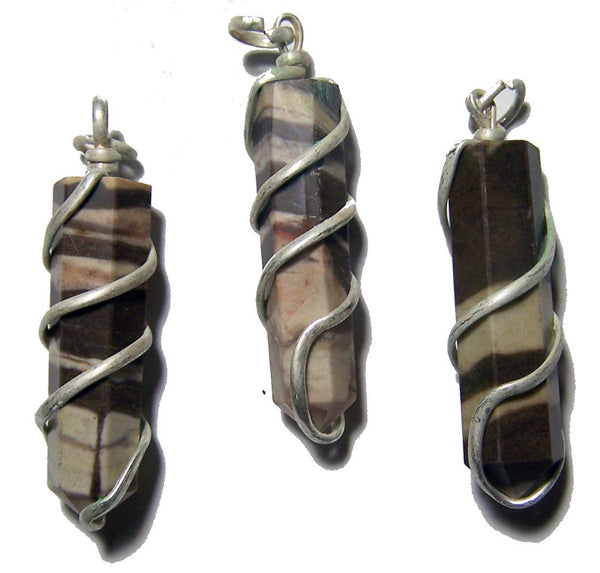 AFRICAN ZEBRA COIL WRAPPED POINT STONE PENDANT