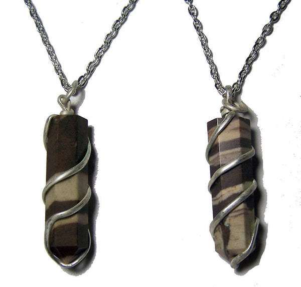 AFRICAN ZEBRA WRAPPED STONE 18 INCH SILVER CHIAN NECKLACE