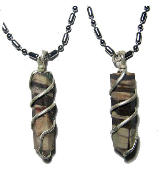 AFRICAN ZEBRA COIL WRAPPED STONE STAINLESS STEEL BALL CHIAN NECKLACE